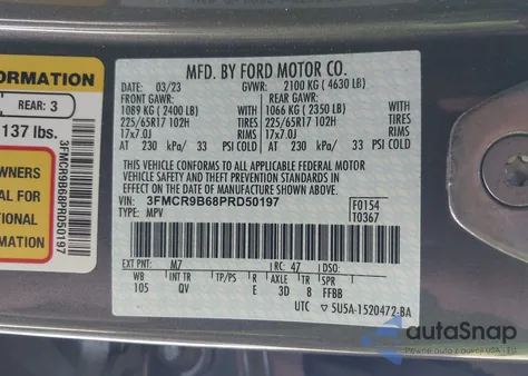 2023 Ford Bronco Sport Big Bend из США, поврежденный, VIN 3FMCR9B68PRD50197